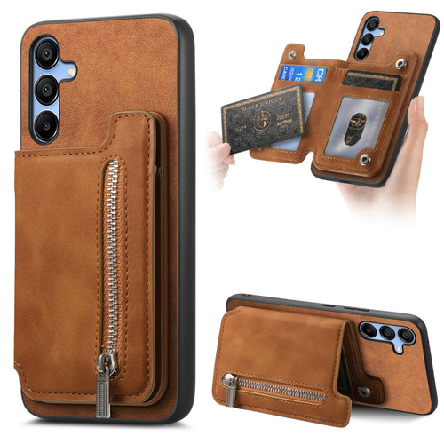 Samsung Galaxy A16 5G Retro MagSafe Zipper Wallet Card Bag Back Phone Case - Brown